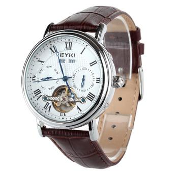 EYKI EFL8830L-S0107 Men's Luxury Tourbillon Style Genuine Leather Roman Numbers Dial Auto Mechanical Wrist Watch - Brown+Silver+White (Intl)  