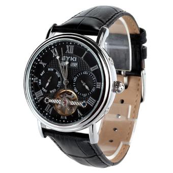 EYKI EFL8830LS-S0202 Men's Luxury Tourbillon Style Genuine Leather Roman Numbers Dial Auto Mechanical Wrist Watch - Black+Silver (Intl)  