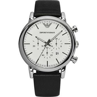 Emporio Armani Chronograph White Dial Black Leather Mens Watch AR1807 (Intl)  