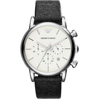 Emporio Armani Classic Chronograph White Dial Black Leather Mens Watch AR1810 (Intl)  