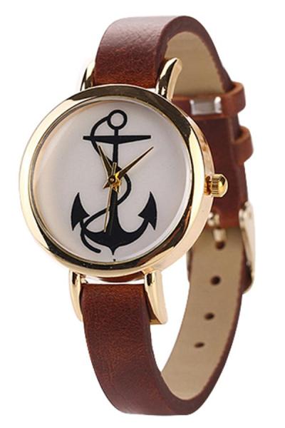 Exclusive Imports Anchor Rose Gold Plated Faux Leather Wrist Watch Brown
