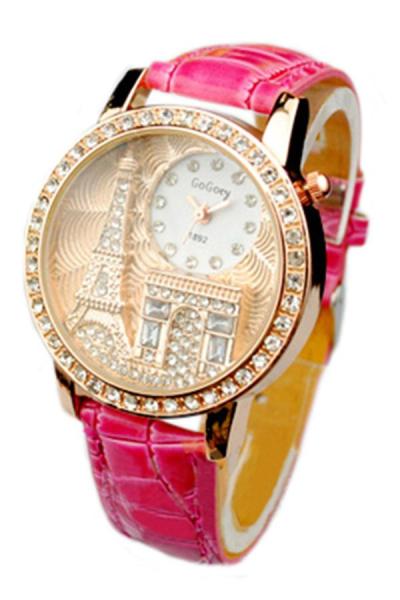 Exclusive Imports Crystal Faux Leather Wrist Watch Peachpuff