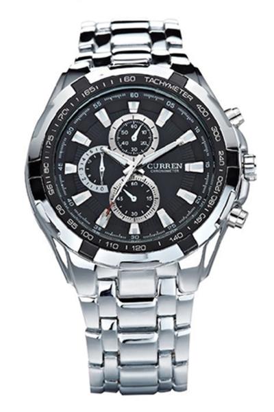 Exclusive Imports Curren Sport Steel Men's Black Dial Hours Clock Silver Strap Wrist Watch