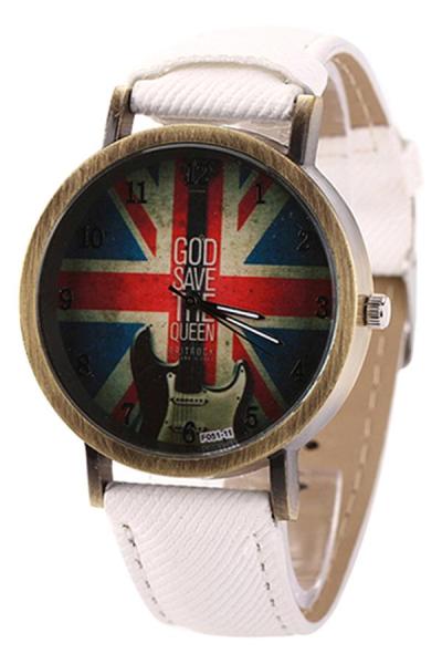 Exclusive Imports Denim Strap Watch Uk Flag Guitar White
