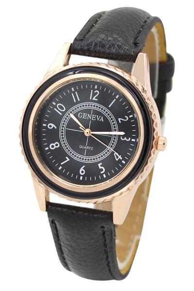 Exclusive Imports Faux Black Leather Strap Watch