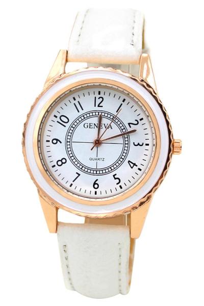 Exclusive Imports Faux White Leather Strap Watch
