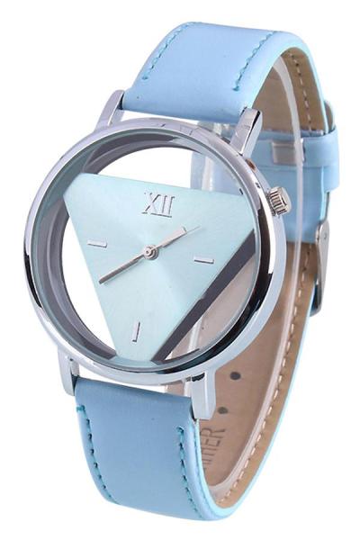 Exclusive Imports Hollow Triangle Blue Strap Blue Dial Faux Leather Quartz Watch