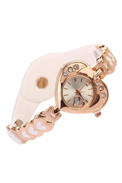 Exclusive Imports Love Heart Faux Suede Watch White