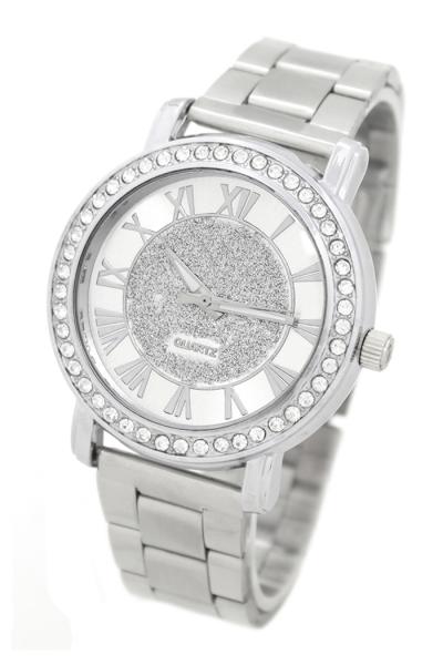 Exclusive Imports Men Rhinestone Frosted Analog Quartz Alloy Wrist Watch Silver