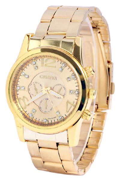 Exclusive Imports Rhinestone Stainless Steel Band Wrist Watch Gold