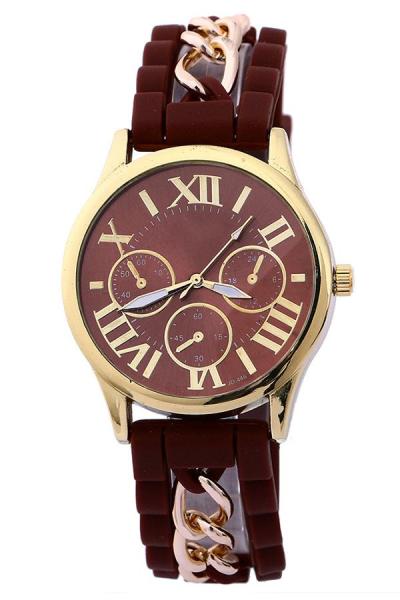 Exclusive Imports Roman Numerals Silicone Alloy Quartz Wrist Watch Coffee