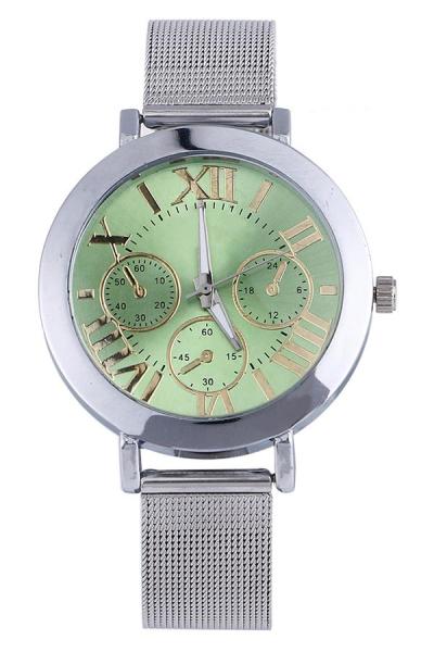 Exclusive Imports Roman Numerals Women's Silver Mesh Analog Watch Green