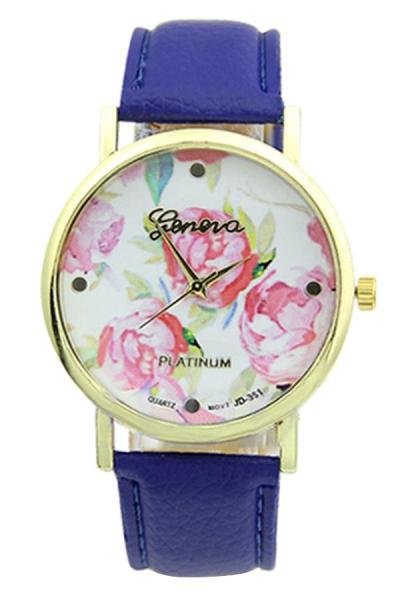 Exclusive Imports Rose Flower Faux Leather Watch Dark Blue