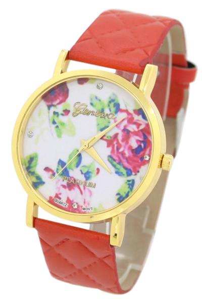 Exclusive Imports Rose Flower Faux Leather Watch Red