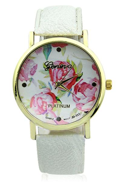 Exclusive Imports Rose Flower Faux Leather Watch White