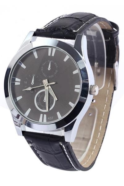 Exclusive Imports Sub-Dials Faux Leather Analog Quartz Wrist Watch Black