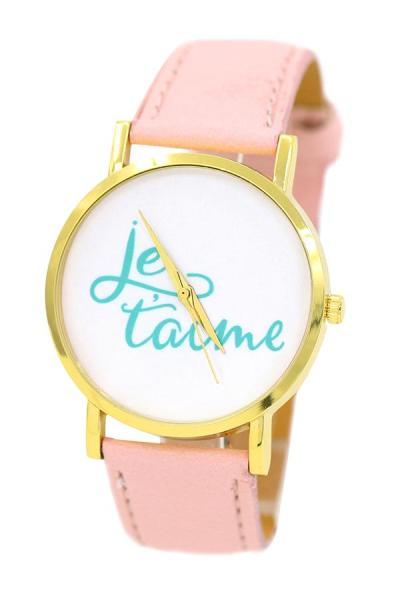 Exclusive Imports Unisex Je T'aime Golden Tone Faux Leather Quartz Watch Pink
