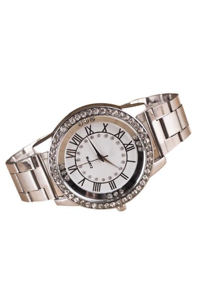 Exclusive Imports Unisex Rhinestone Roman Numerals Alloy Analog Quartz Watch Silver