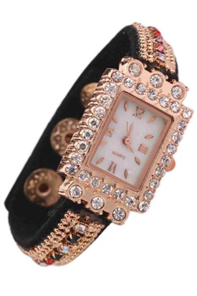 Exclusive Imports Woman Crystals Roman Numerals Square Wrist Watch Black