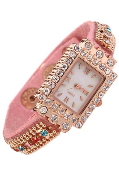 Exclusive Imports Woman Crystals Roman Numerals Square Wrist Watch Pink
