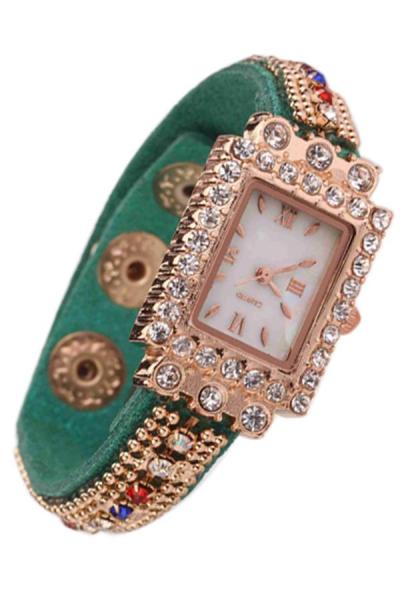Exclusive Imports Woman Crystals Roman Numerals Square Wrist Watch Mint Green