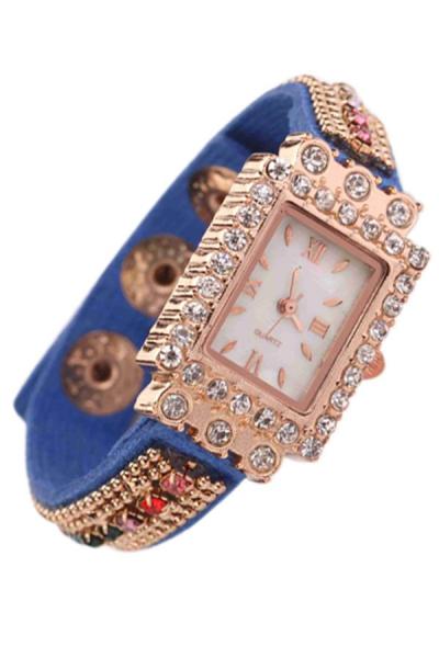 Exclusive Imports Woman Crystals Roman Numerals Square Wrist Watch Navy