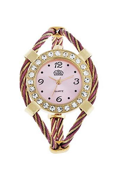 Exclusive Imports Women Golden Steel Quartz Bracelet Watch Pink