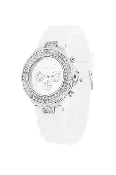 Exclusive Imports Women Silicone Crystal Quartz Jelly Wrist Watch White