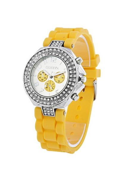 Exclusive Imports Women Silicone Crystal Quartz Jelly Wrist Watch Yellow