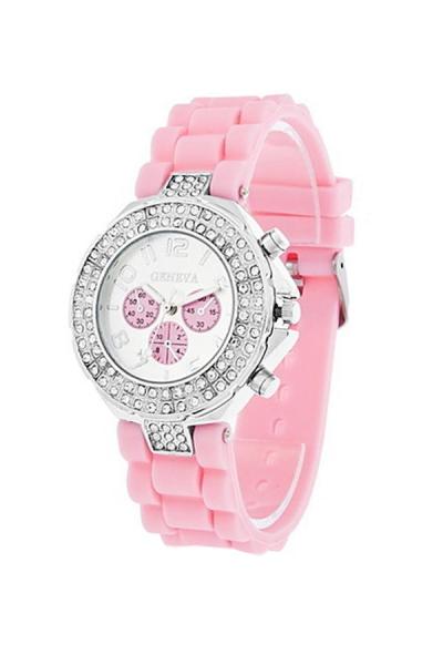 Exclusive Imports Women Silicone Crystal Quartz Jelly Wrist Watch Pink