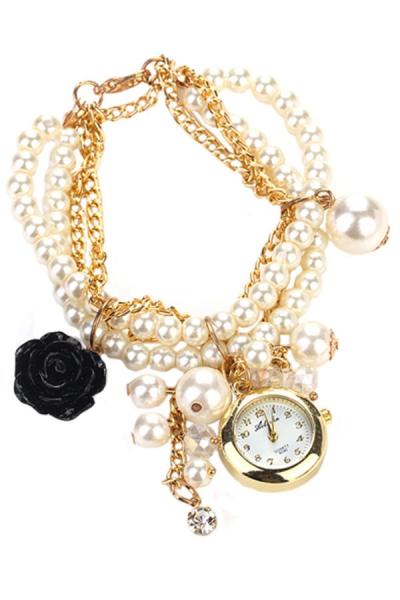 Exclusive Imports Women's Black Faux Pearl Watch