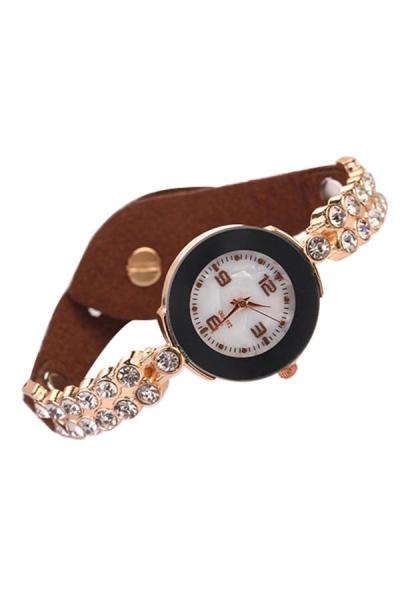 Exclusive Imports Women's Brown Faux Leather Strap Watch