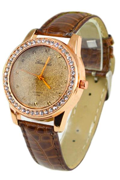 Exclusive Imports Women's Crystal Leather Band Quartz Wrist Watch Coffee