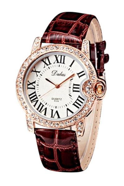 Exclusive Imports Women's Quartz Crystal Bracelet Brown Leather Strap Watch