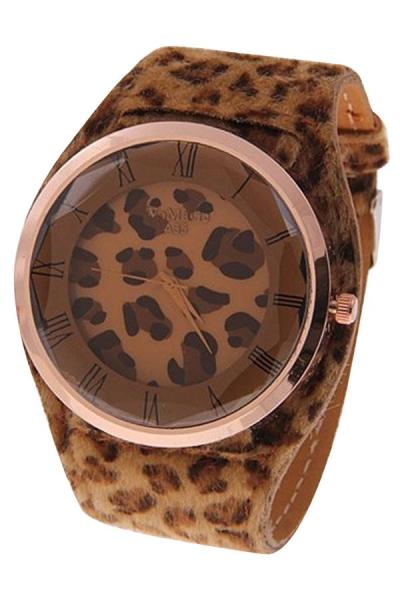 Exclusive Imports Women's Quartz Dark Brown Leopard Leatheroid Strap Watch
