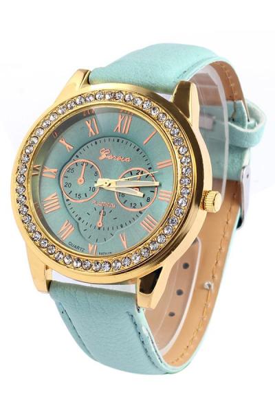 Exclusive Imports Women's Roman Numerals Faux Leather Rhinestone Watch Green