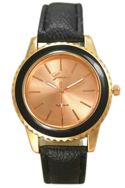 Exclusive Imports Women's Rose Gold Plated Faux Leather Analog Quartz Watch Black