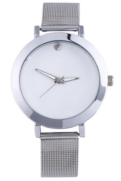 Exclusive Imports Women's Silver Alloy Mesh Watch White