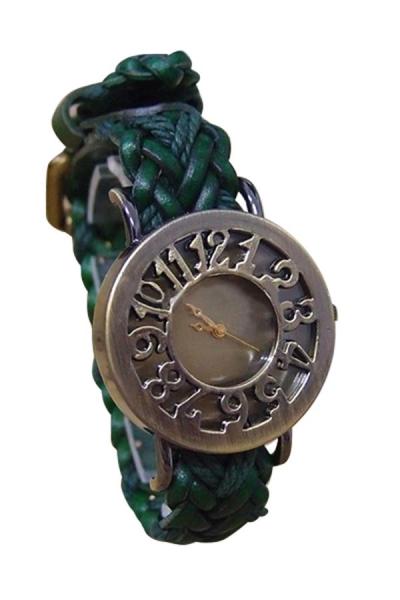 Exclusive Imports Women's Weave Leather Bronze Dial Quartz Wrist Watch Green