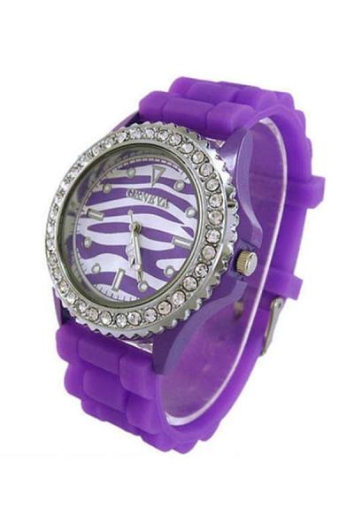 Exclusive Imports Women's Zebra Dial Silicone Jelly Wrist Watch Purple
