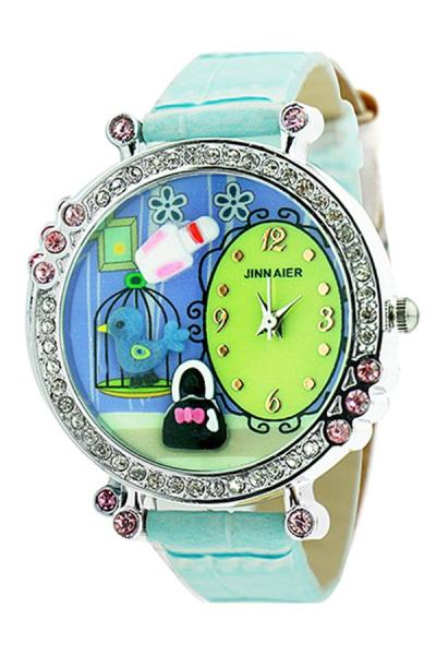 Exclusive Imports Womens Polymer Clay Crystal Leather Quartz Wrist Watch Blue