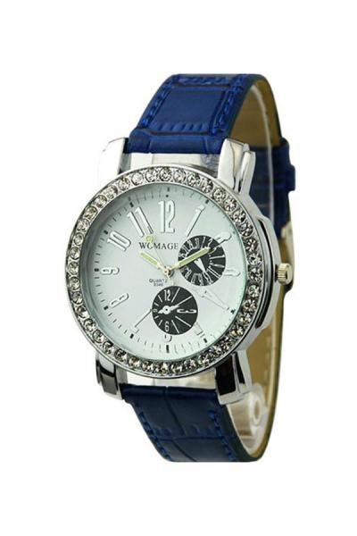 Exclusive Imports Womens Quartz Crystal Luminous Pointer Faux Leather Watch Dark Blue