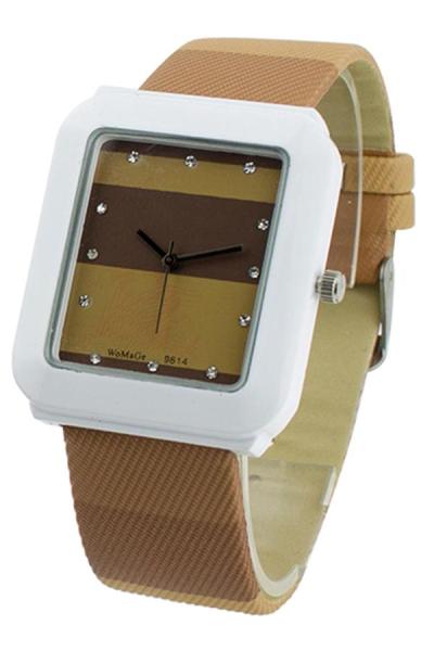Exclusive Imports Womens Square Dial Quartz Crystal Khaki Leather StrapWatch