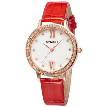 Extendable Women's Fashion Wristwatch Red Man-made Leather Band (Intl)  