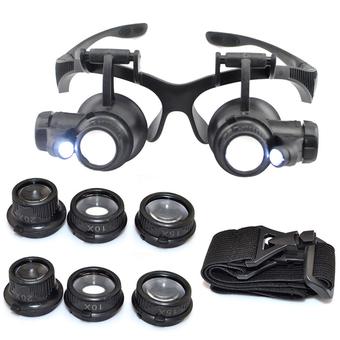 Fang Fang LED Magnifier Double Eye Glasses Loupe Lens Jeweler Watch Repair (Black)  