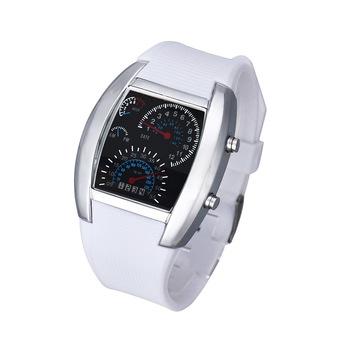 Fashion Aviation Turbo Dial Flash LED Watch Gift Mens Lady Sports Car Meter White  