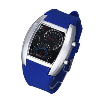 Fashion Aviation Turbo Dial Flash LED Watch Gift Mens Lady Sports Car Meter Blue  