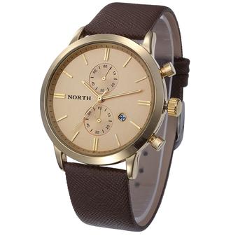 Fashion Men Casual Waterproof Date Leather Military Japan Watch Gift Gold  