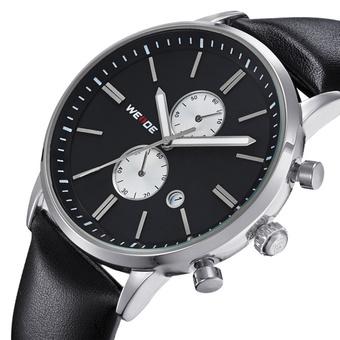 Fashion Men Leather Waterproof Quartz Watch(Black)(INTL)  