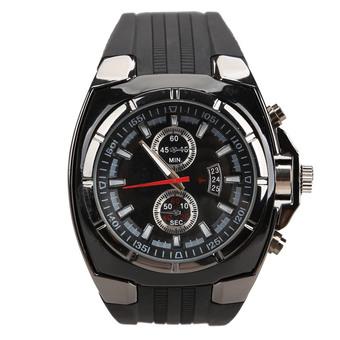 Fashion Men Sports Rubber Strap Quartz Dial Wrist Watch V6-0048 Black  
